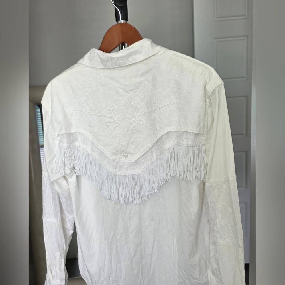ADOBE ROSE Vintage 90s Lace & Fringe Western Shirt Size L - Picture 2 of 7